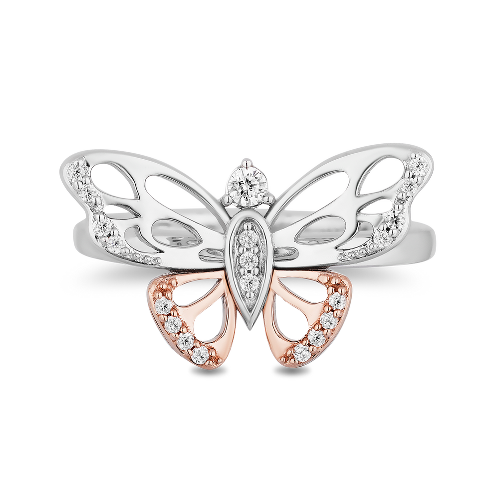 Hallmarkfinejewelry Flight of the Butterfly Ring in Sterling Silver & 14K Rose Gold with Diamonds
