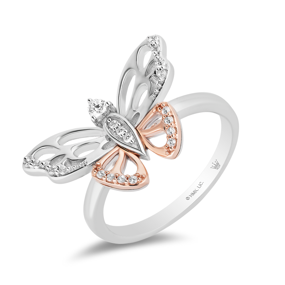 Hallmarkfinejewelry Flight of the Butterfly Ring in Sterling Silver & 14K Rose Gold with Diamonds