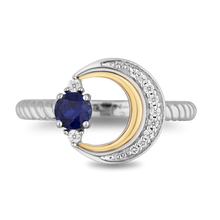 Load image into Gallery viewer, Hallmarkfinejewelry Crescent Moon Ring in Sterling Silver &amp; 14K Yellow Gold with Created Sapphire &amp; Diamonds
