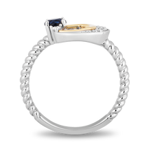 Load image into Gallery viewer, Hallmarkfinejewelry Crescent Moon Ring in Sterling Silver &amp; 14K Yellow Gold with Created Sapphire &amp; Diamonds
