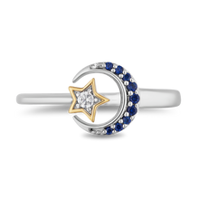 Load image into Gallery viewer, Hallmarkfinejewelry Midnight Sky Crescent Moon Ring in Sterling Silver &amp; 14K Yellow Gold with Created Blue Sapphires and Diamond
