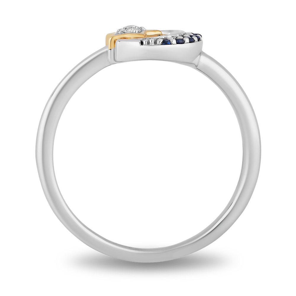 Hallmarkfinejewelry Midnight Sky Crescent Moon Ring in Sterling Silver & 14K Yellow Gold with Created Blue Sapphires and Diamond
