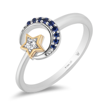 Load image into Gallery viewer, Hallmarkfinejewelry Midnight Sky Crescent Moon Ring in Sterling Silver &amp; 14K Yellow Gold with Created Blue Sapphires and Diamond
