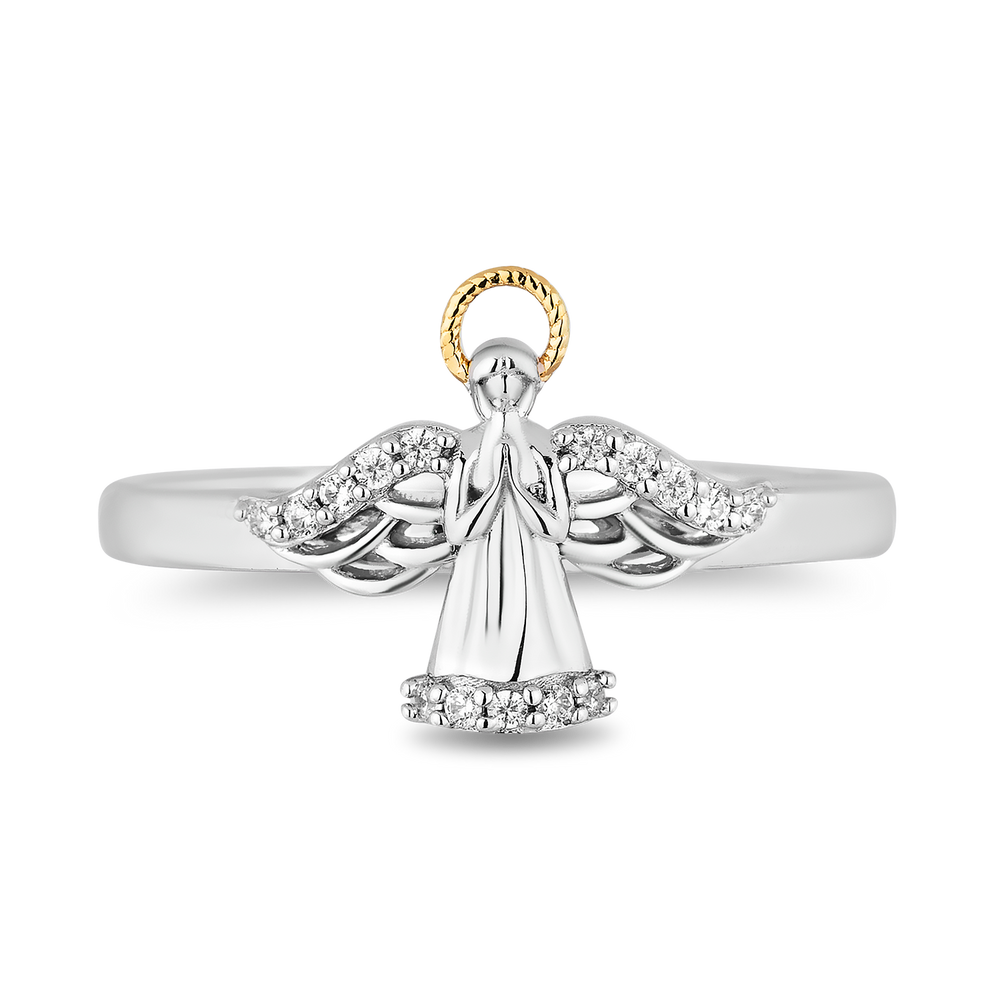 Hallmarkfinejewelry Guardian Angel Ring in Sterling Silver and 14K Yellow Gold with Diamonds