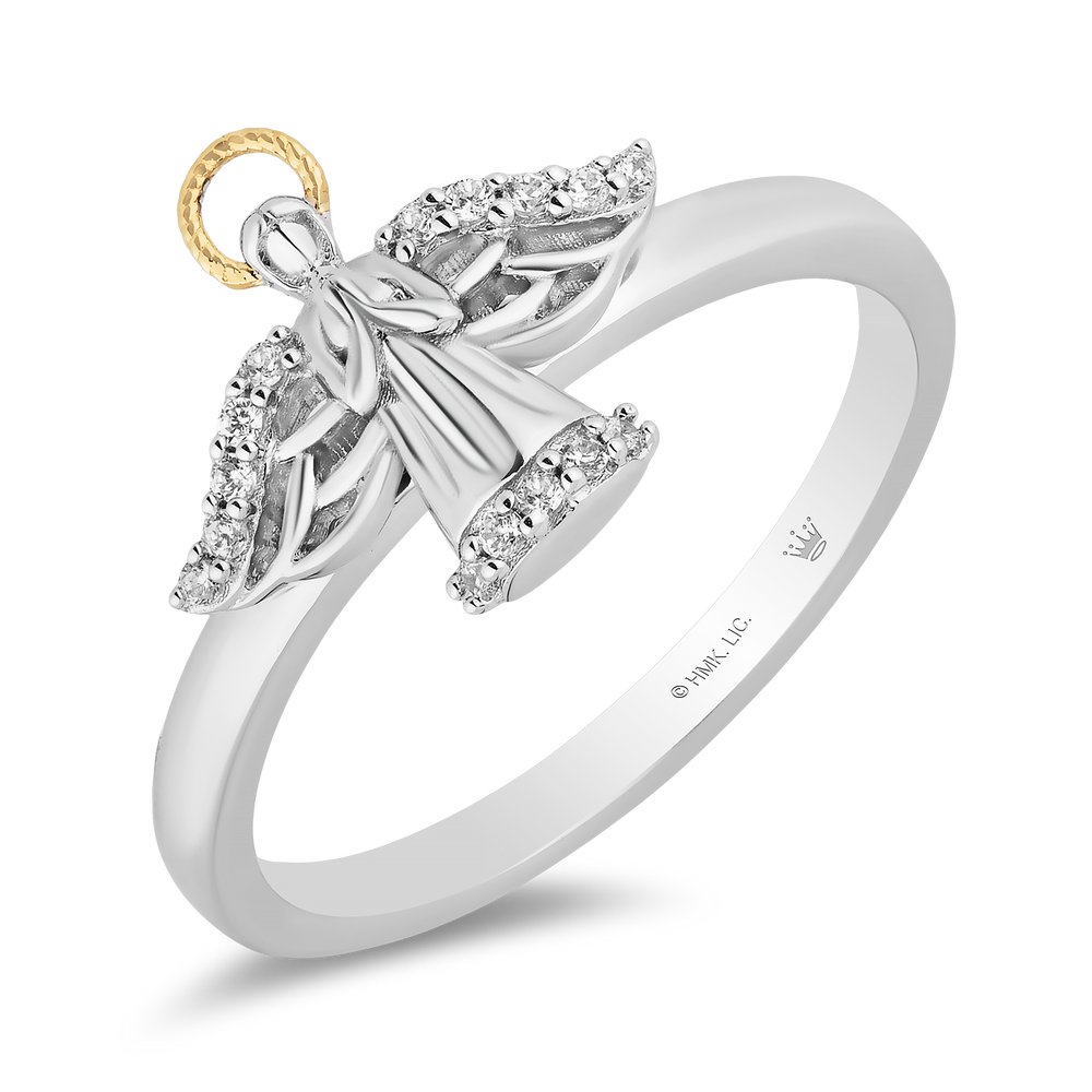 Hallmarkfinejewelry Guardian Angel Ring in Sterling Silver and 14K Yellow Gold with Diamonds