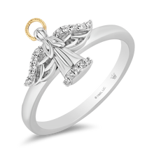 Load image into Gallery viewer, Hallmarkfinejewelry Guardian Angel Ring in Sterling Silver and 14K Yellow Gold with Diamonds
