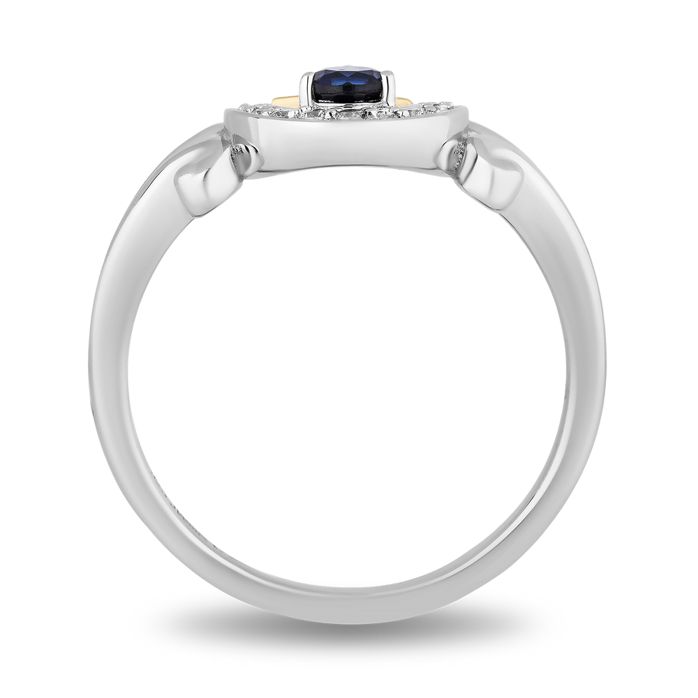 Hallmarkfinejewelry Good Luck Horseshoe Ring in Sterling Silver & 14K Yellow gold with Created Blue Sapphire & Diamonds
