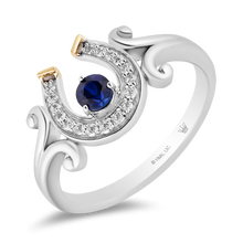 Load image into Gallery viewer, Hallmarkfinejewelry Good Luck Horseshoe Ring in Sterling Silver &amp; 14K Yellow gold with Created Blue Sapphire &amp; Diamonds
