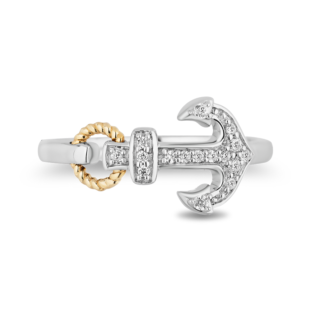 Hallmarkfinejewelry Anchor Ring in Sterling Silver and 14K Yellow Gold with Diamonds