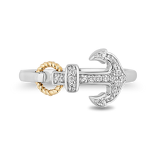 Load image into Gallery viewer, Hallmarkfinejewelry Anchor Ring in Sterling Silver and 14K Yellow Gold with Diamonds
