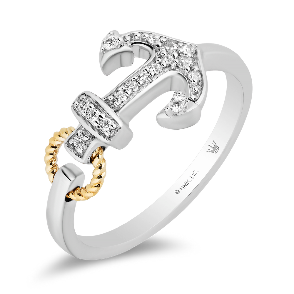 Hallmarkfinejewelry Anchor Ring in Sterling Silver and 14K Yellow Gold with Diamonds