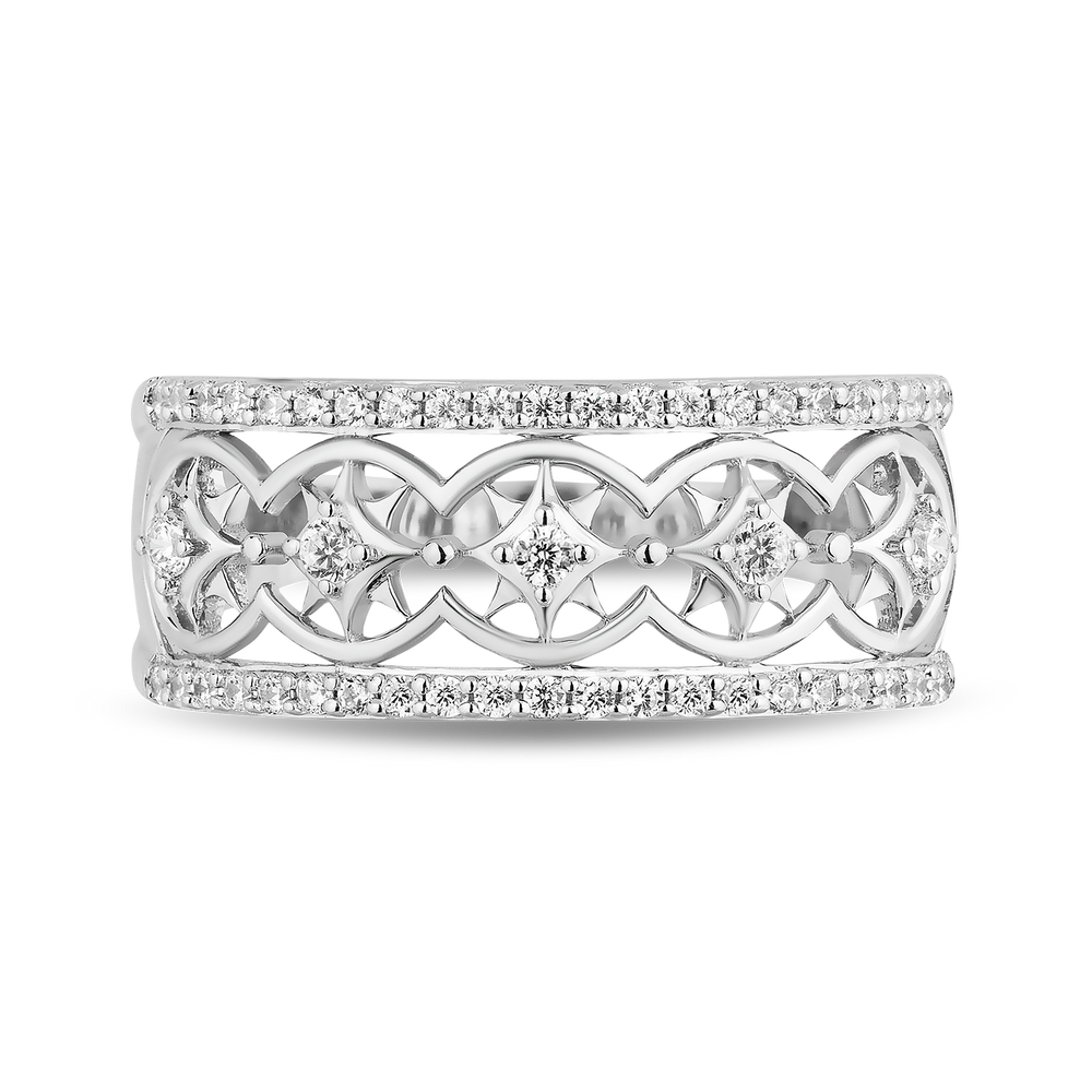 Hallmarkfinejewelry Star Studded Ring in Sterling Silver with Diamonds