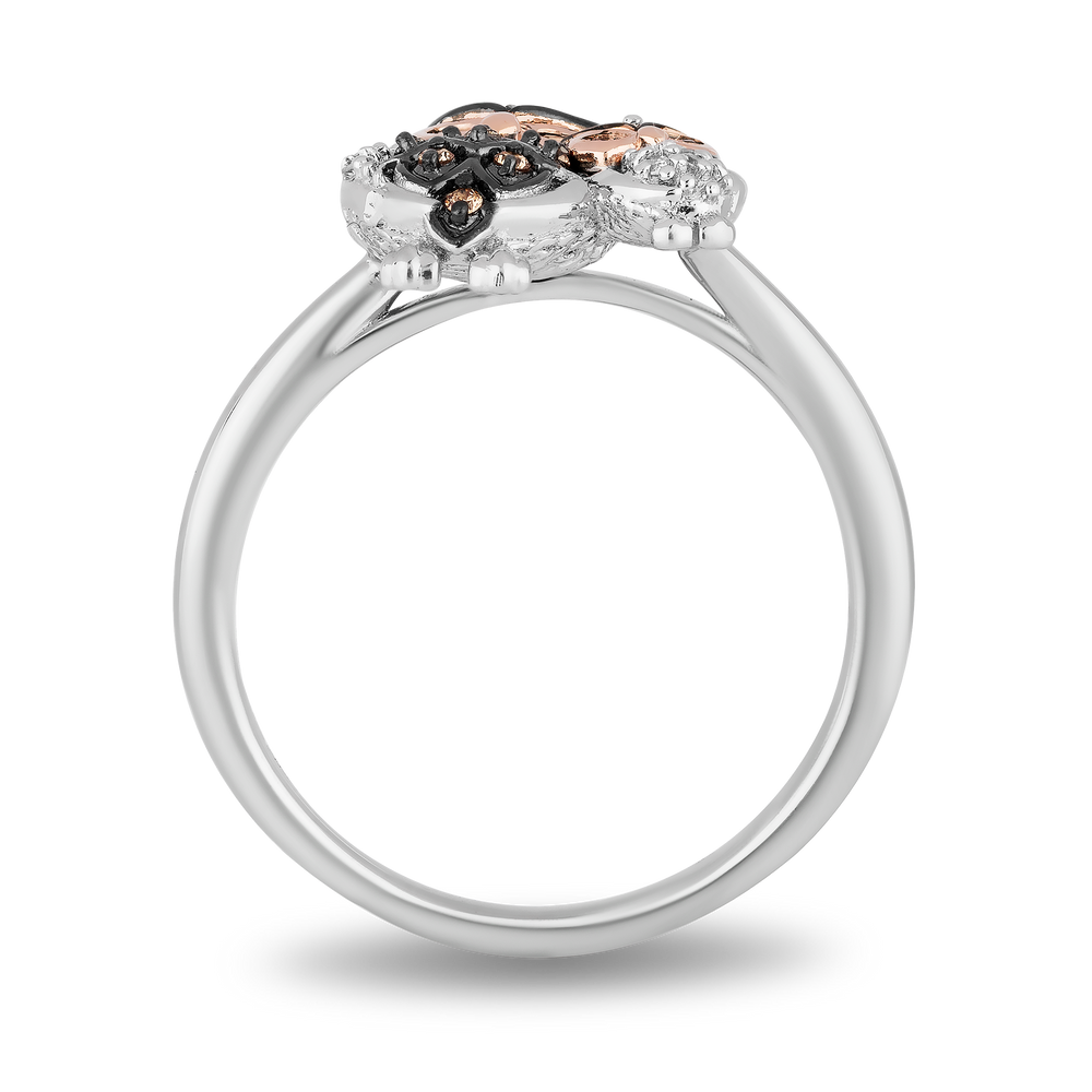 Hallmarkfinejewelry Mother Owl & Baby Owlet Ring in Sterling Silver & 14K Rose Gold with Champagne & White Diamonds