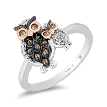 Load image into Gallery viewer, Hallmarkfinejewelry Mother Owl &amp; Baby Owlet Ring in Sterling Silver &amp; 14K Rose Gold with Champagne &amp; White Diamonds
