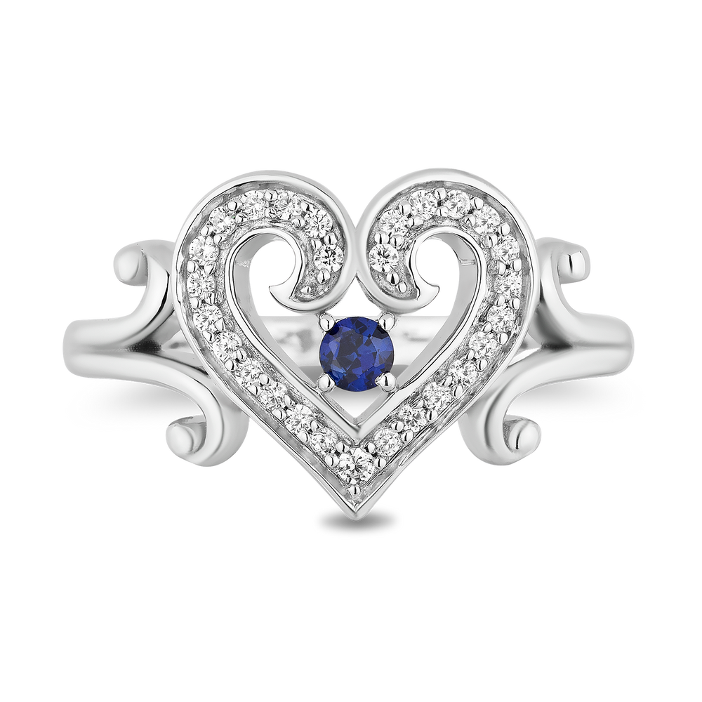 Hallmarkfinejewelry Follow Your Heart Ring in Sterling Silver with Created Blue Sapphire & Diamonds
