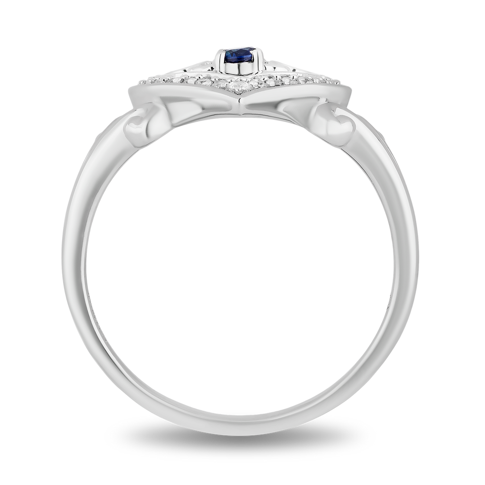 Hallmarkfinejewelry Follow Your Heart Ring in Sterling Silver with Created Blue Sapphire & Diamonds