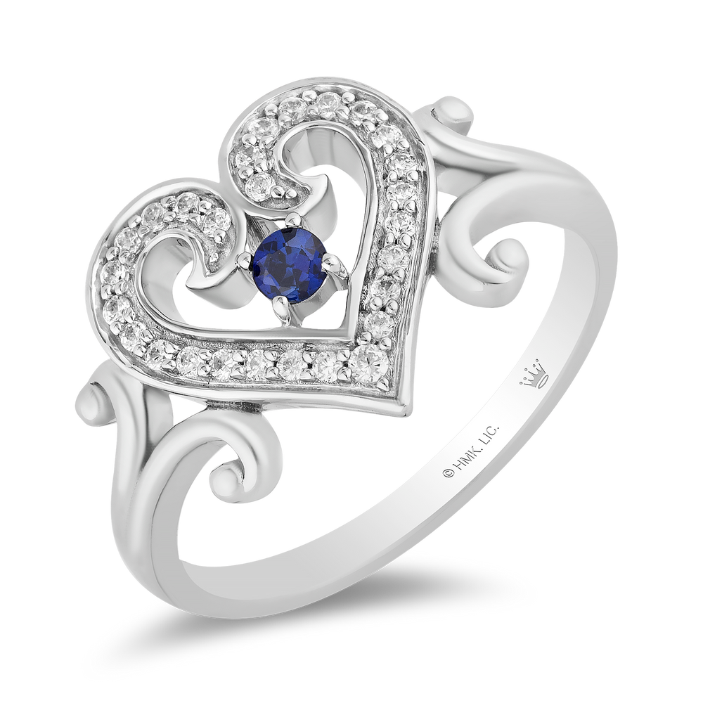 Hallmarkfinejewelry Follow Your Heart Ring in Sterling Silver with Created Blue Sapphire & Diamonds