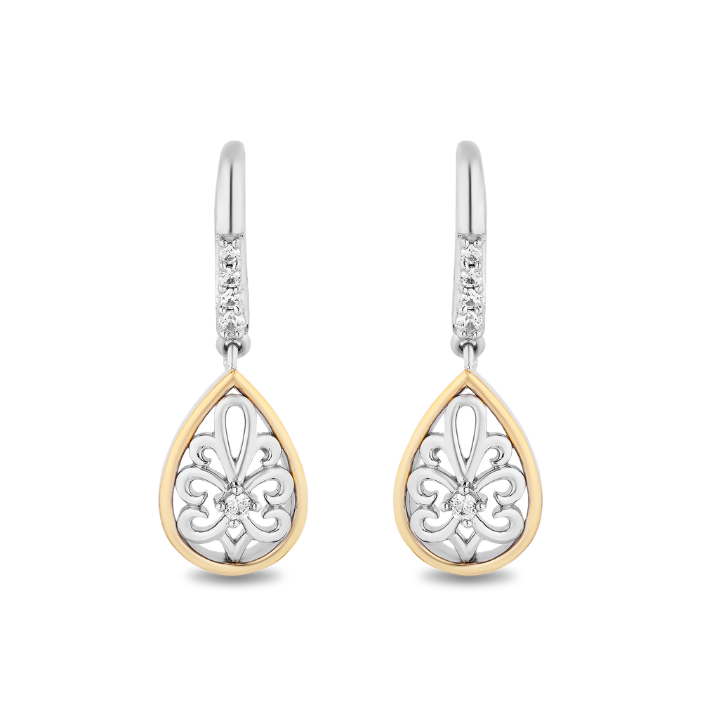 Hallmarkfinejewelry Gilded Lace Teardrop Earrings in Sterling Silver and 14K Yellow Gold with Diamonds