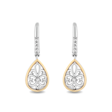 Load image into Gallery viewer, Hallmarkfinejewelry Gilded Lace Teardrop Earrings in Sterling Silver and 14K Yellow Gold with Diamonds
