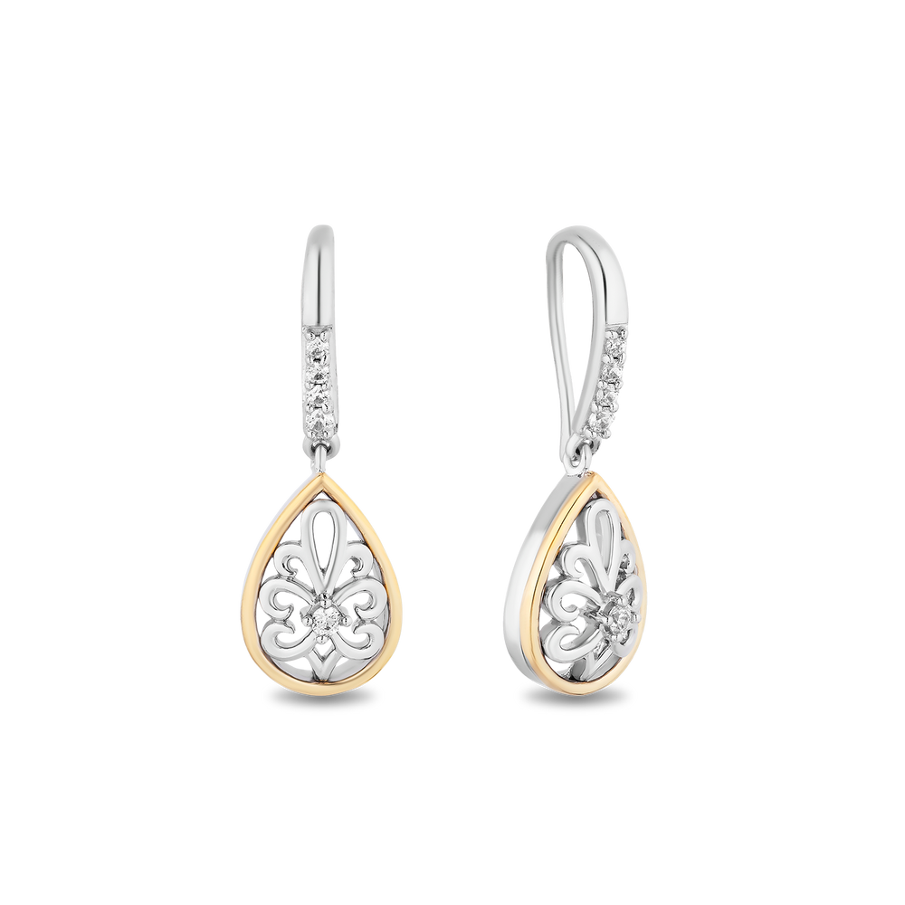 Hallmarkfinejewelry Gilded Lace Teardrop Earrings in Sterling Silver and 14K Yellow Gold with Diamonds