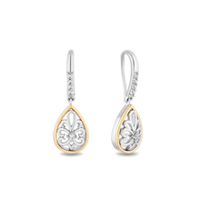 Load image into Gallery viewer, Hallmarkfinejewelry Gilded Lace Teardrop Earrings in Sterling Silver and 14K Yellow Gold with Diamonds
