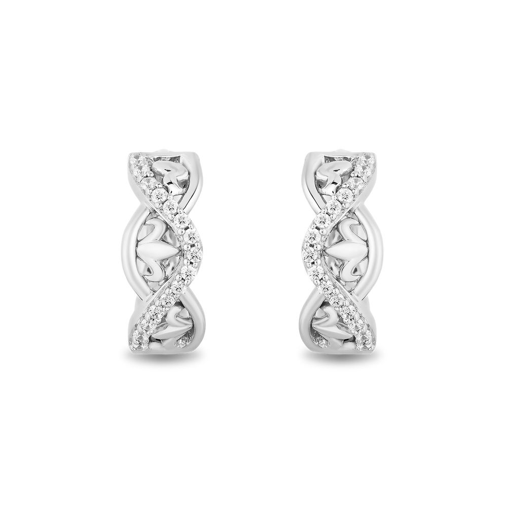Hallmarkfinejewelry Lace Twist Huggie Hoops in Sterling Silver with Diamonds