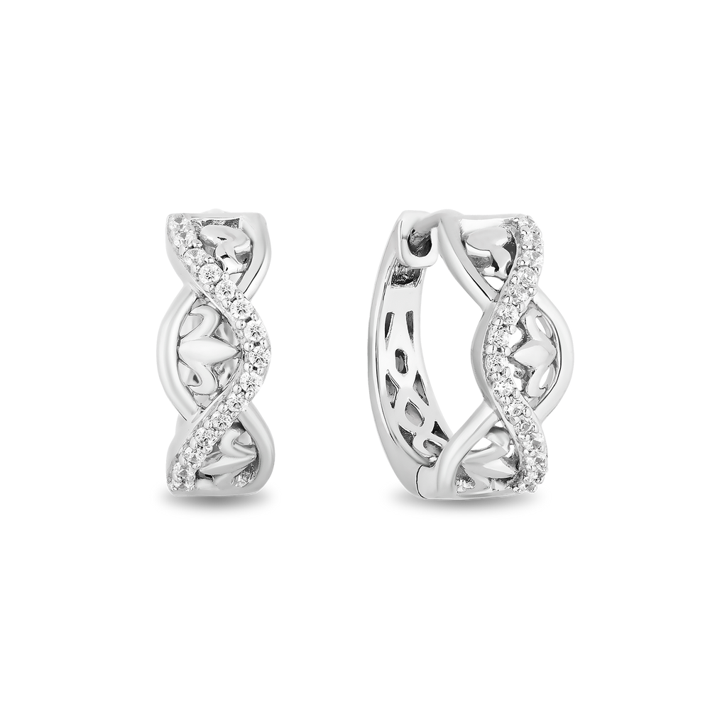 Hallmarkfinejewelry Lace Twist Huggie Hoops in Sterling Silver with Diamonds