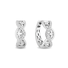 Load image into Gallery viewer, Hallmarkfinejewelry Lace Twist Huggie Hoops in Sterling Silver with Diamonds
