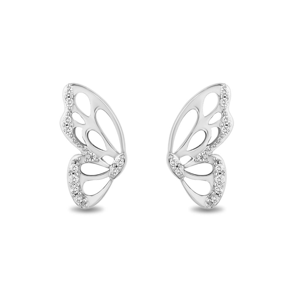 Hallmarkfinejewelry Butterfly Wing Stud Earrings in Sterling Silver with Diamonds