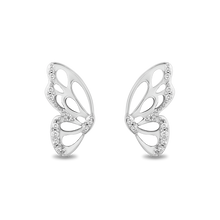 Load image into Gallery viewer, Hallmarkfinejewelry Butterfly Wing Stud Earrings in Sterling Silver with Diamonds
