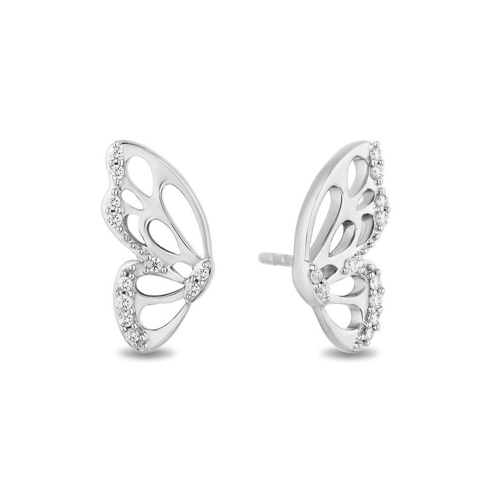 Hallmarkfinejewelry Butterfly Wing Stud Earrings in Sterling Silver with Diamonds