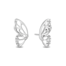 Load image into Gallery viewer, Hallmarkfinejewelry Butterfly Wing Stud Earrings in Sterling Silver with Diamonds
