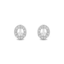 Load image into Gallery viewer, Hallmarkfinejewelry Peace Sign Stud Earrings in Sterling Silver with 1/8 Cttw of Diamonds
