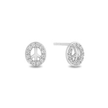 Load image into Gallery viewer, Hallmarkfinejewelry Peace Sign Stud Earrings in Sterling Silver with 1/8 Cttw of Diamonds
