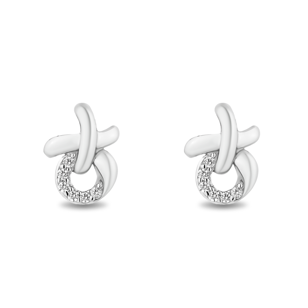 Hallmarkfinejewelry Sculpted Hug and Kiss Earrings in sterling Silver with Diamond Accents