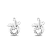 Load image into Gallery viewer, Hallmarkfinejewelry Sculpted Hug and Kiss Earrings in sterling Silver with Diamond Accents
