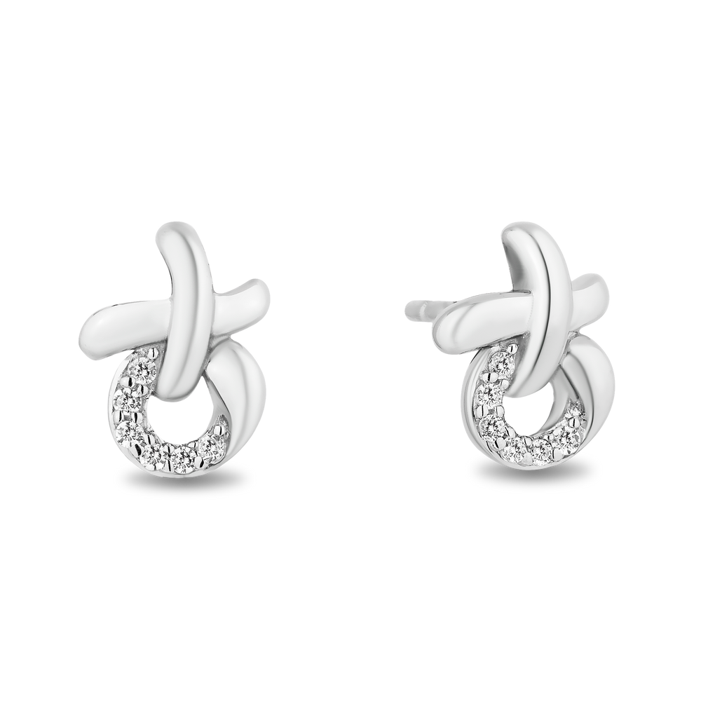 Hallmarkfinejewelry Sculpted Hug and Kiss Earrings in sterling Silver with Diamond Accents