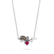 Load image into Gallery viewer, Hallmarkfinejewelry Sleepy Sloth Necklace in Sterling Silver with Champagne Diamonds &amp; Created Ruby
