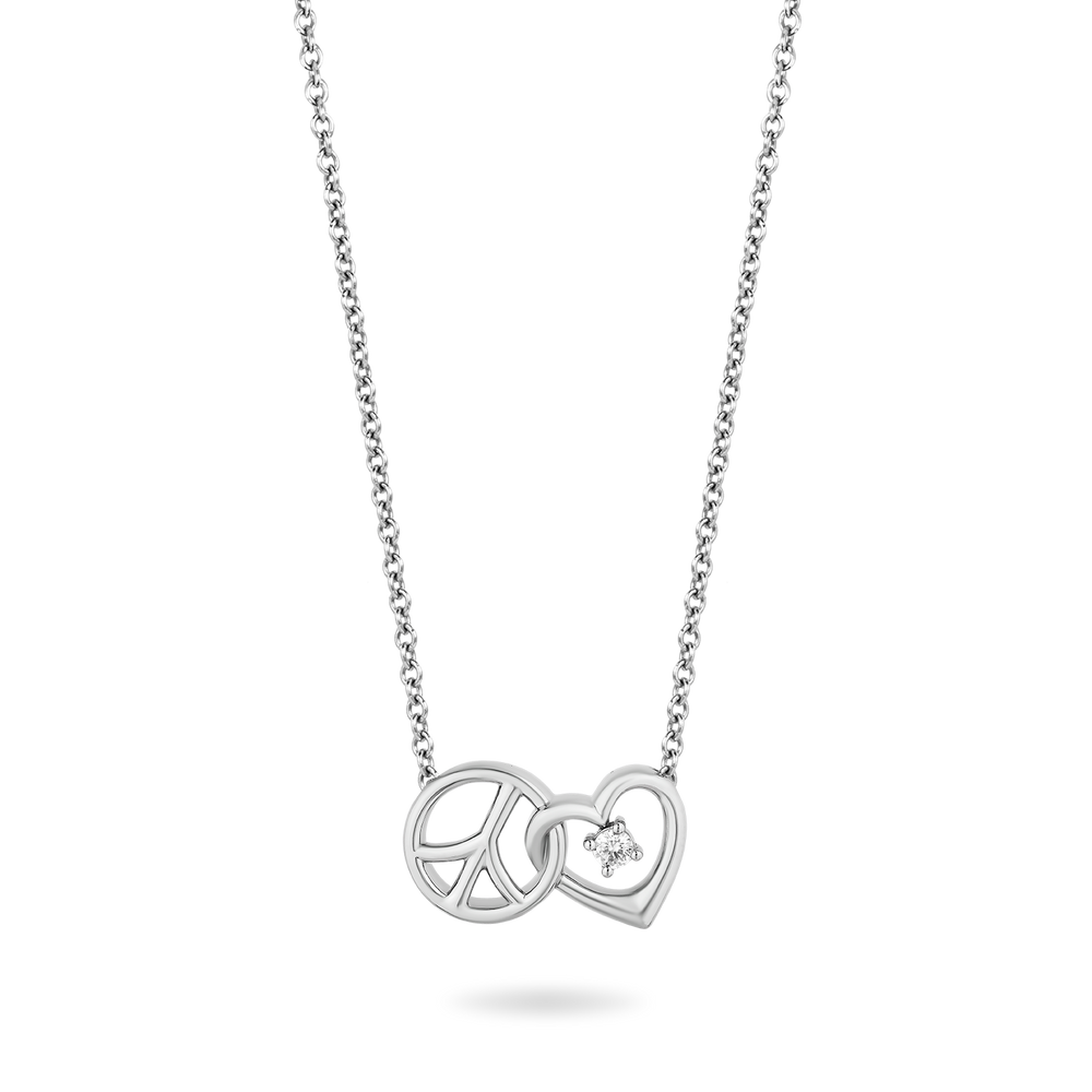 Hallmarkfinejewelry Peace and Love Necklace in Sterling Silver with Diamond Accents