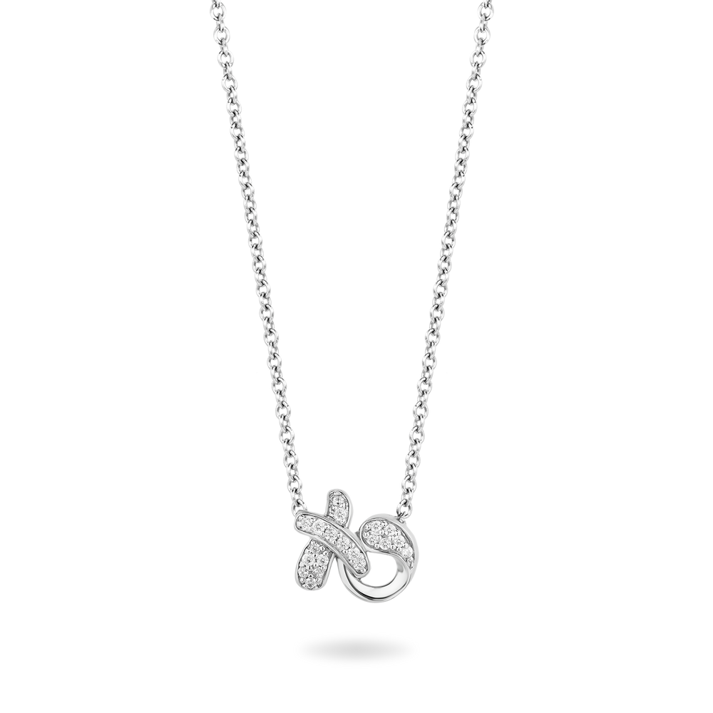 Hallmarkfinejewelry Sculpted Hug and Kiss Necklace in Sterling Silver with 1/8 Cttw of Sparkling Diamonds