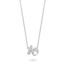 Load image into Gallery viewer, Hallmarkfinejewelry Sculpted Hug and Kiss Necklace in Sterling Silver with 1/8 Cttw of Sparkling Diamonds
