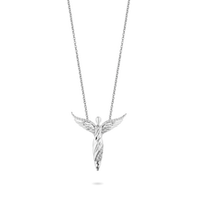 Load image into Gallery viewer, Hallmarkfinejewelry Modern Sculpted Angel Necklace in Sterling Silver with 1/8 Cttw of Diamonds
