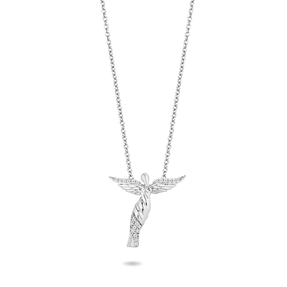 Hallmarkfinejewelry Modern Sculpted Rising Angel Necklace in Sterling Silver with 1/8 Cttw of Diamonds