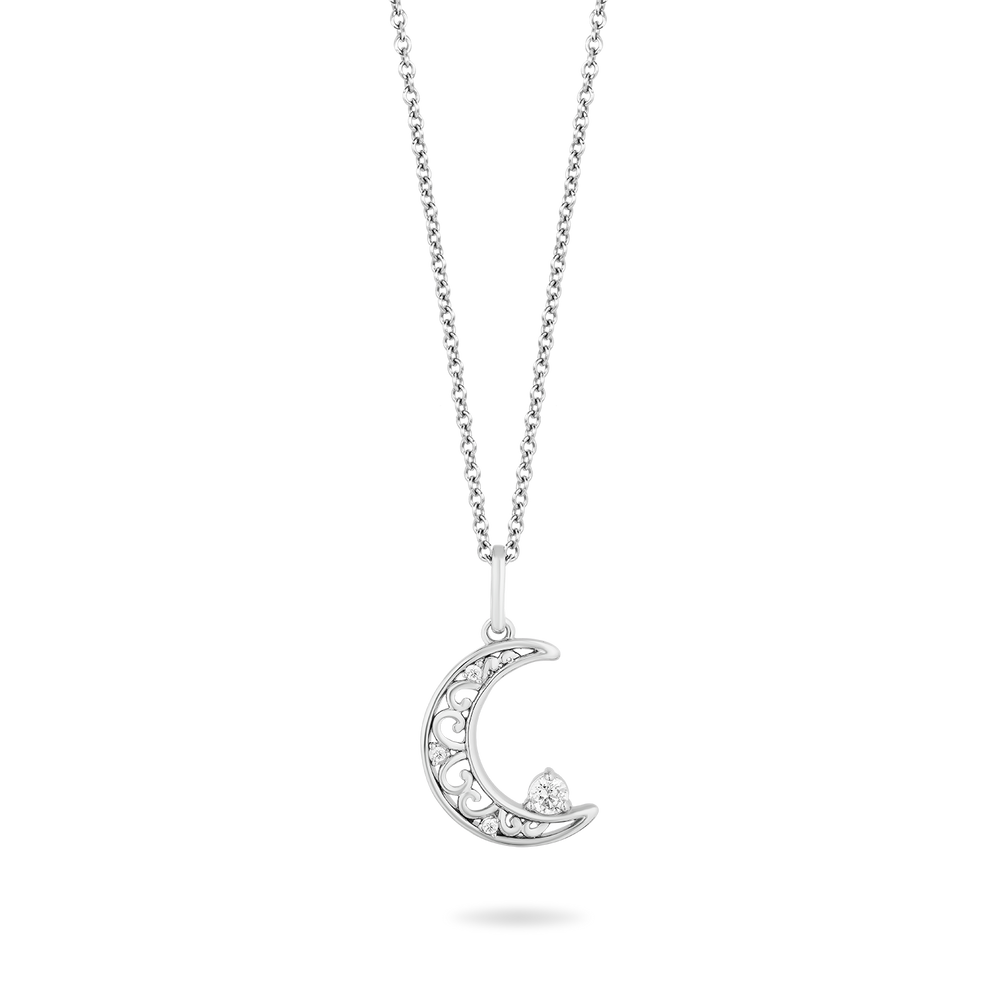 Hallmarkfinejewelry Silvery Lace Moon Pendant in Sterling Silver with Diamonds