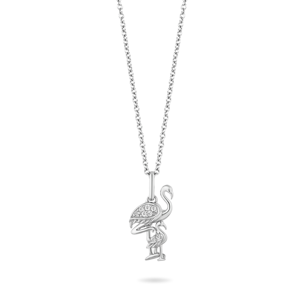 Hallmarkfinejewelry Flamingo Family Pendant in Sterling Silver with Diamonds