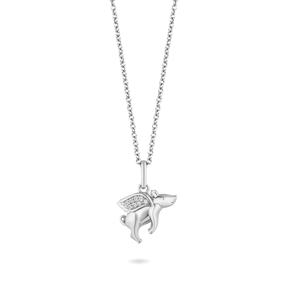 Hallmarkfinejewelry “When Pigs Fly” Pendant in Sterling Silver with Diamonds