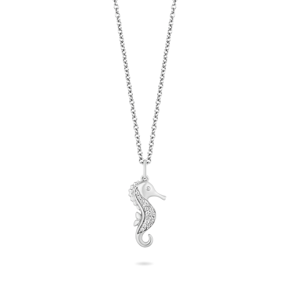 Hallmarkfinejewelry Seahorse Pendant in Sterling Silver with Diamonds