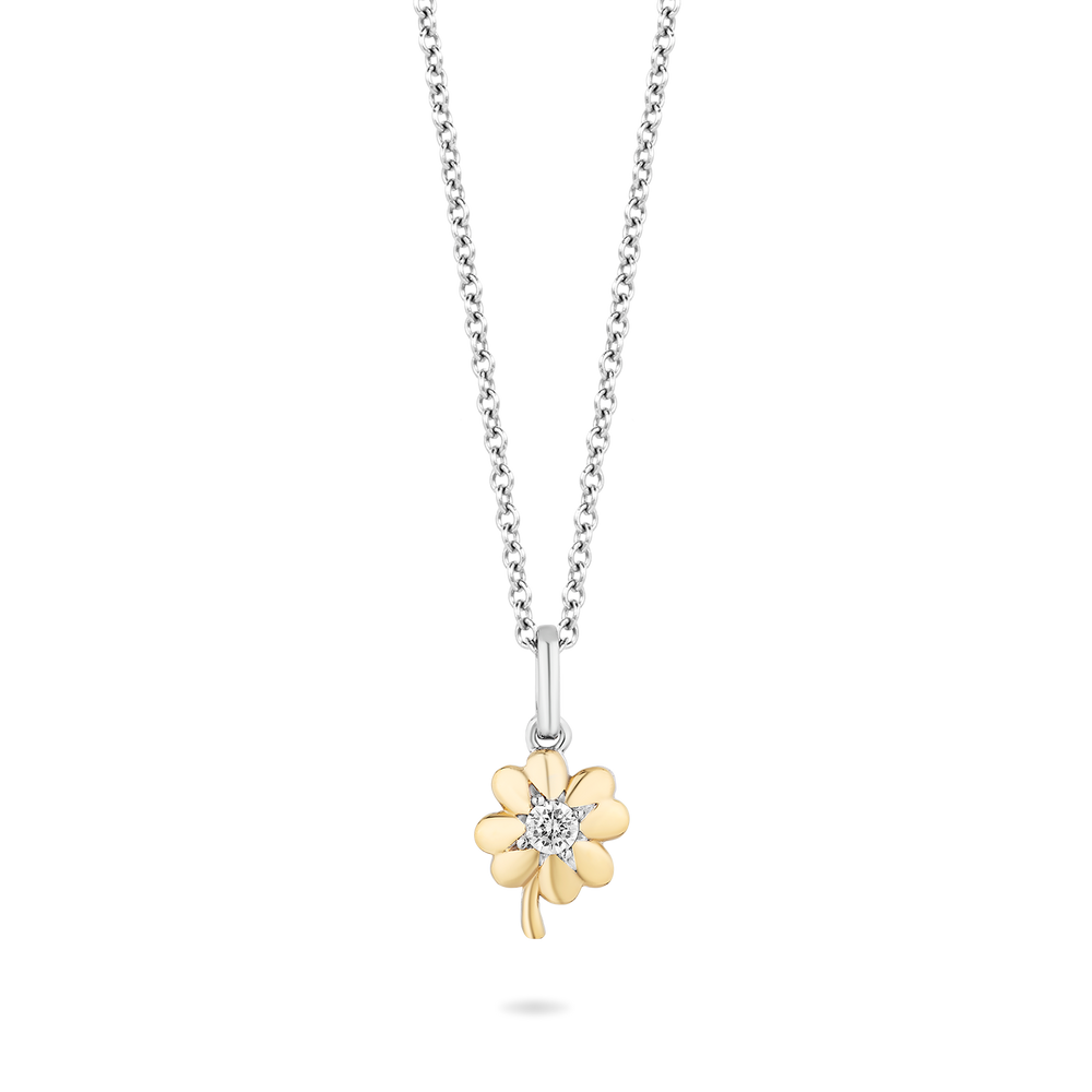 Hallmarkfinejewelry Lucky Clover Pendant in 14K Yellow Gold & Sterling Silver with Diamond