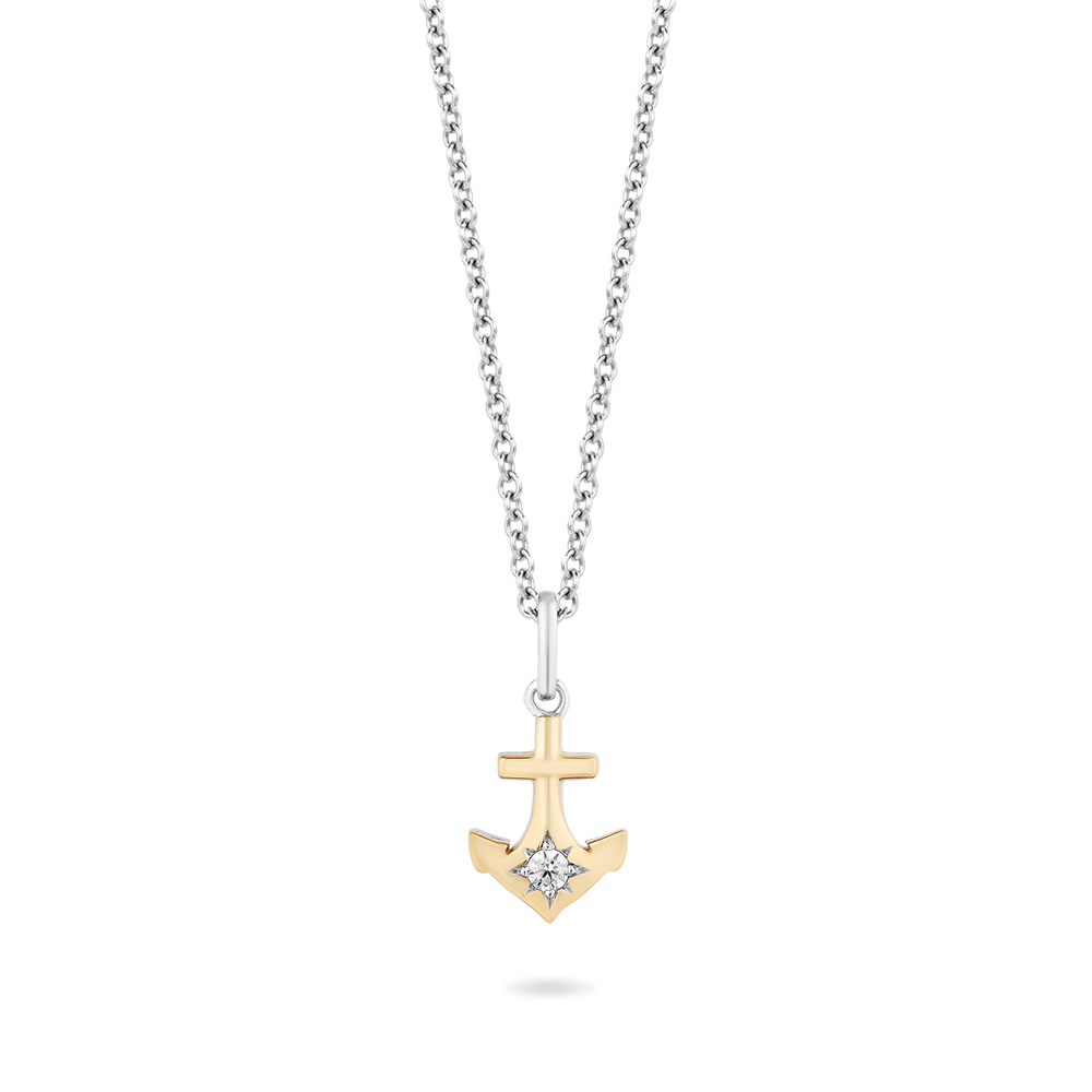 Hallmarkfinejewelry Anchors Aweigh Pendant in 14K Yellow Gold & Sterling Silver with Diamond