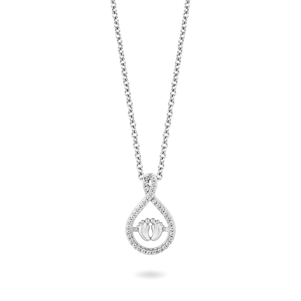 Hallmarkfinejewelry Baby's Foot Pendant in Sterling Silver with 1/5 Cttw of Diamonds